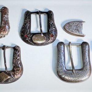 Vintage 10K Gold & Sterling Silver Wesgtern Cowboy Belt Buckles Lot of 6 Pieces
